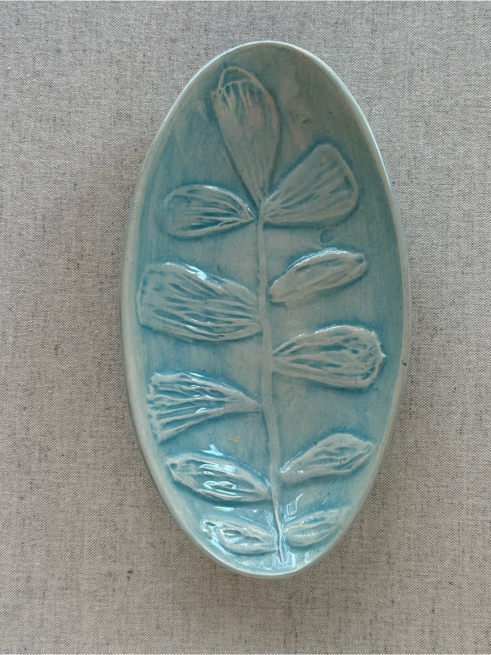Mashini Handmade South African Pottery Botanical Trinket Dish Aqua Blue